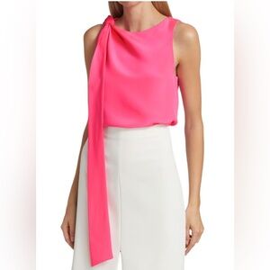 Halston Neon Pink Crepe Draped Top. Size 2. NWT.